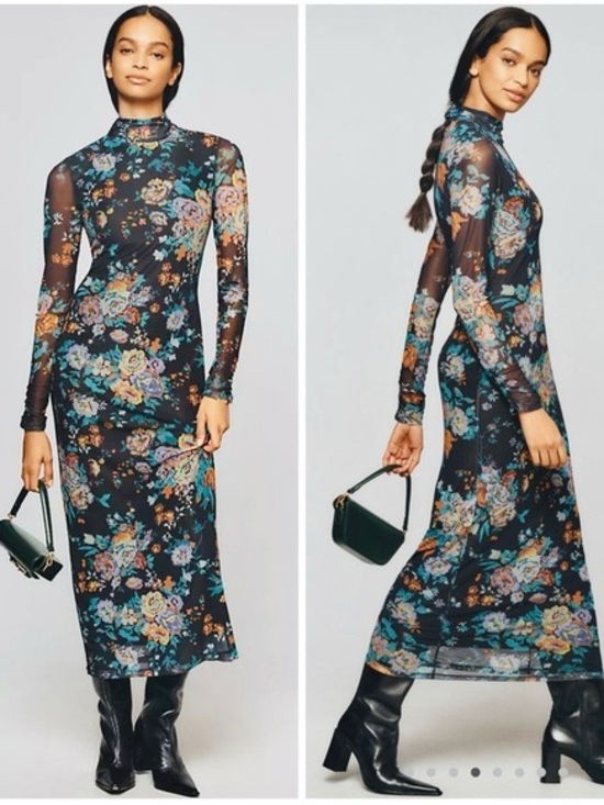 Anthropologie Dresses & Skirts - ANTHROPOLOGIE Stretchy Mesh Floral Mock-neck Bodycon Maxi Dress sz XS Cocktail